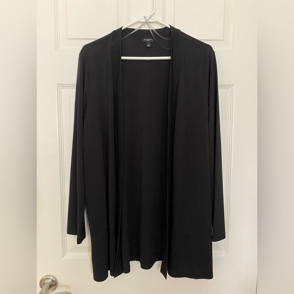 Talbots Black Open-Front Long Cardigan Blazer